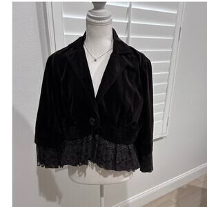 Velvet brown blazer INC International Concepts cropped style with lace trim Sz L